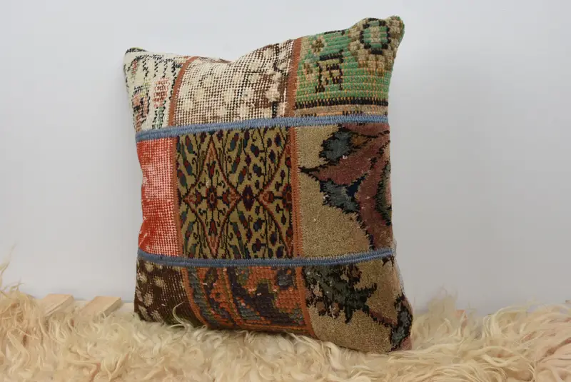 Armchair Pillow Case, Kilim Pillow Cover, Ethnical Kilim Rug Pillow, 16x16 Brown Pillow, Couch Cushion, Handmade Kilim Cushion, Cushion - 7