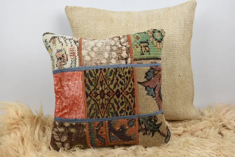 Armchair Pillow Case, Kilim Pillow Cover, Ethnical Kilim Rug Pillow, 16x16 Brown Pillow, Couch Cushion, Handmade Kilim Cushion, Cushion - 6