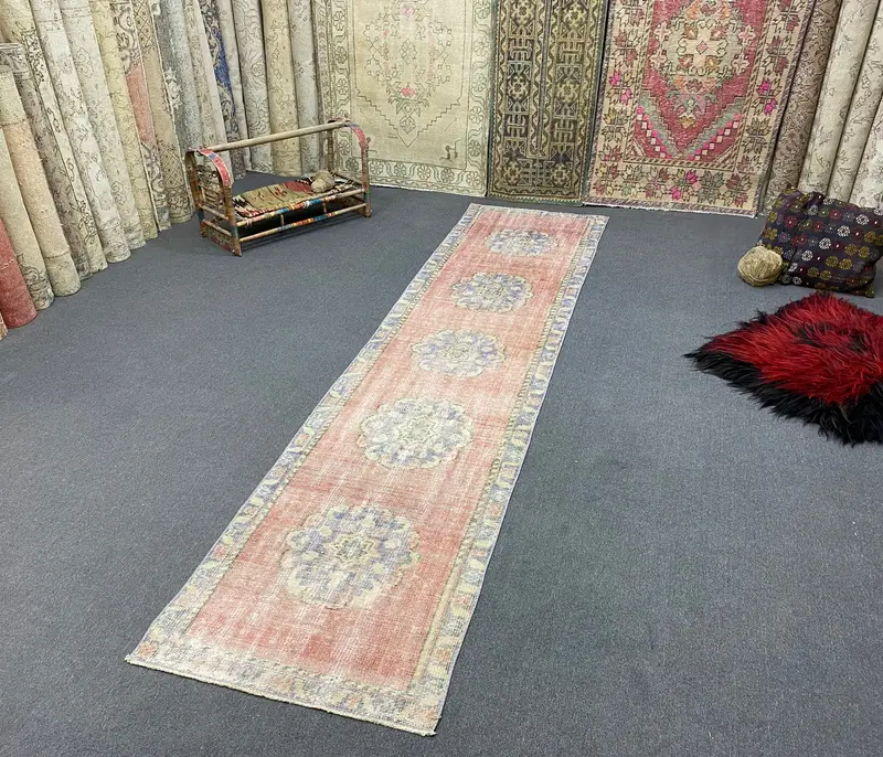 Red and Blue Floral Rug, 2.4x10.7 ft Elegant Decor