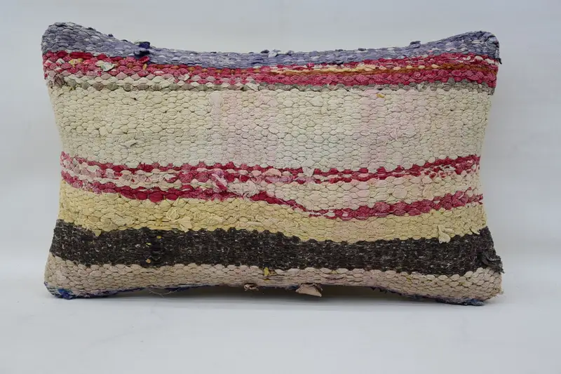 Cojín de regalo turco a rayas, funda europea de lana de 12.0 x 20.0 in, color beige - 1
