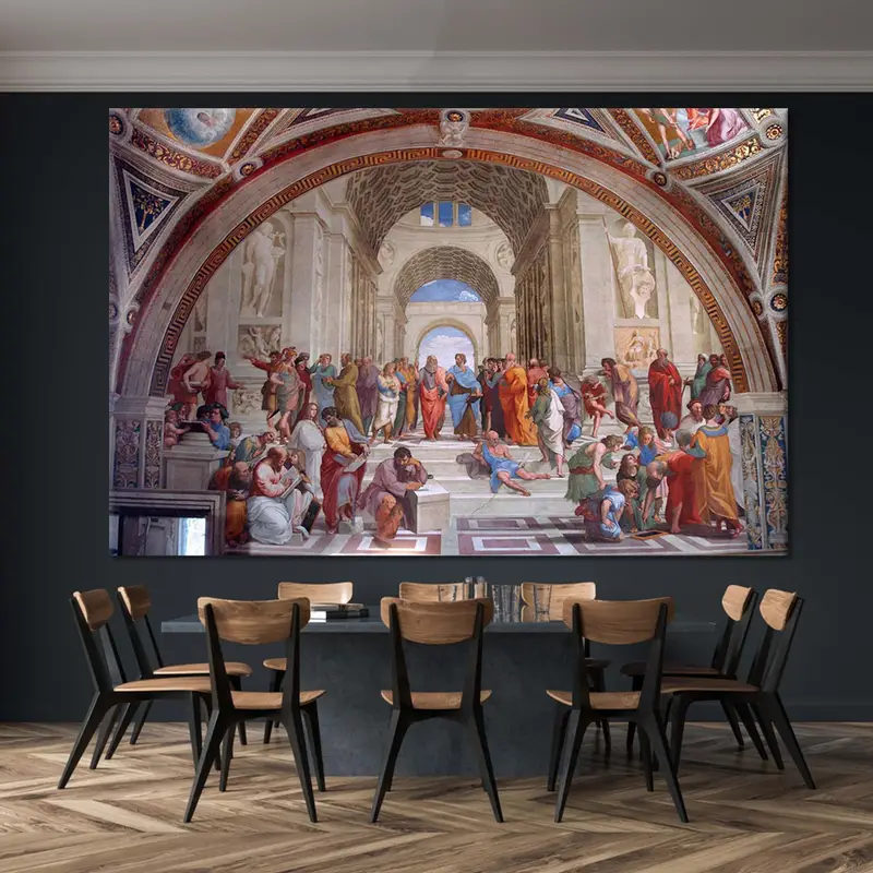 Raphael - Atina Okulu (1511), Fresco Stanze Di Raffaello Vatikan Hıristiyanlığı Dini, Plato Aristoteles Sokrates, Ünlü Sanat, - 2