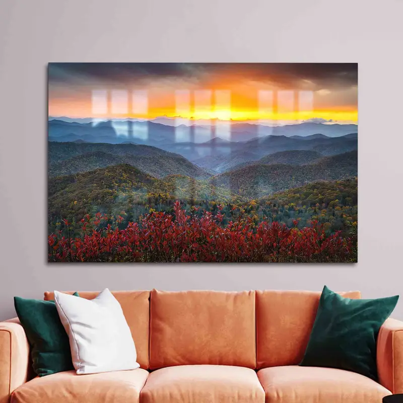 エレガントなプリントガラス: 山の風景、夕日のテーマ