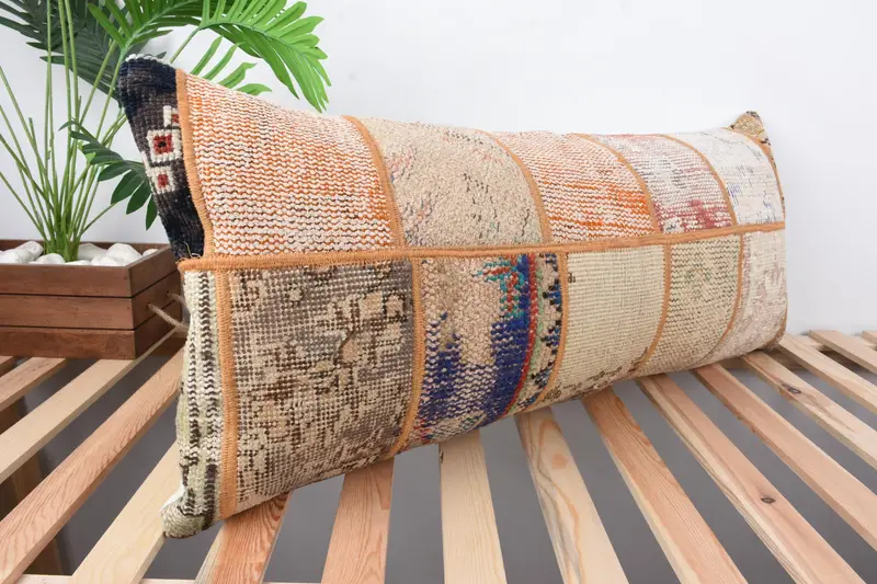 Handmade Cushion, Ethnical Kilim Rug Pillow, Pillow for Sofa, Pillow, Shabby Chic Pillow Cover, Boho Pillow, 16x36 Orange Pillow Case - 4