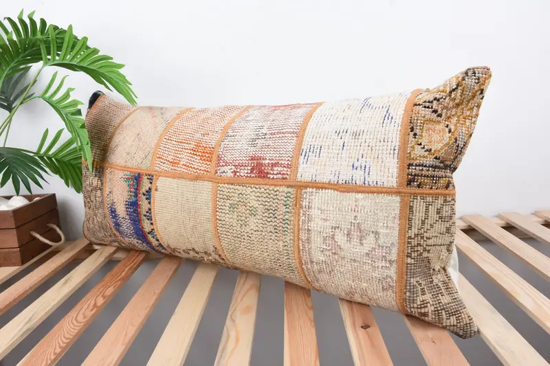 Handmade Cushion, Ethnical Kilim Rug Pillow, Pillow for Sofa, Pillow, Shabby Chic Pillow Cover, Boho Pillow, 16x36 Orange Pillow Case - 5