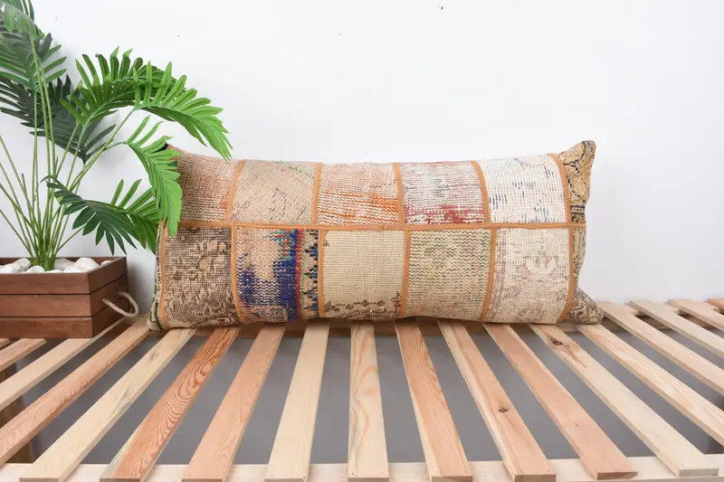 Handmade Cushion, Ethnical Kilim Rug Pillow, Pillow for Sofa, Pillow, Shabby Chic Pillow Cover, Boho Pillow, 16x36 Orange Pillow Case - 1