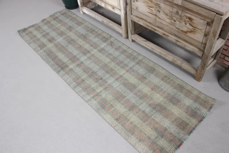 2,2x6,8 ft Teppich, türkischer Vintage Teppich, grauer Kelim Wollteppich - 1