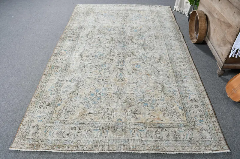 Alfombra Verde y Azul, 1,6x2,5m Diseño Floral Geométrico