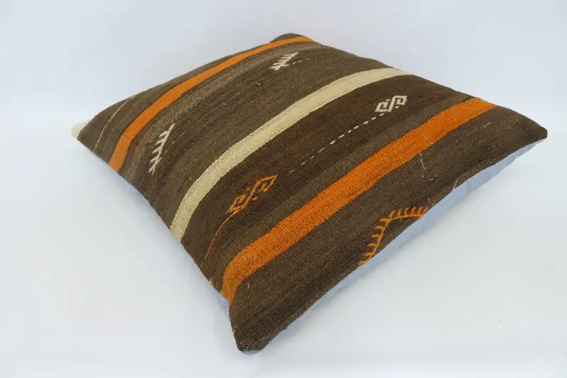 Boho Pillow Sham Cover, 28x28 Brown Cushion, Boho Pillow, Pastel Pillow, Crochet Pattern Pillow Cover, Vintage Kilim Throw Pillow, Pillow - 6