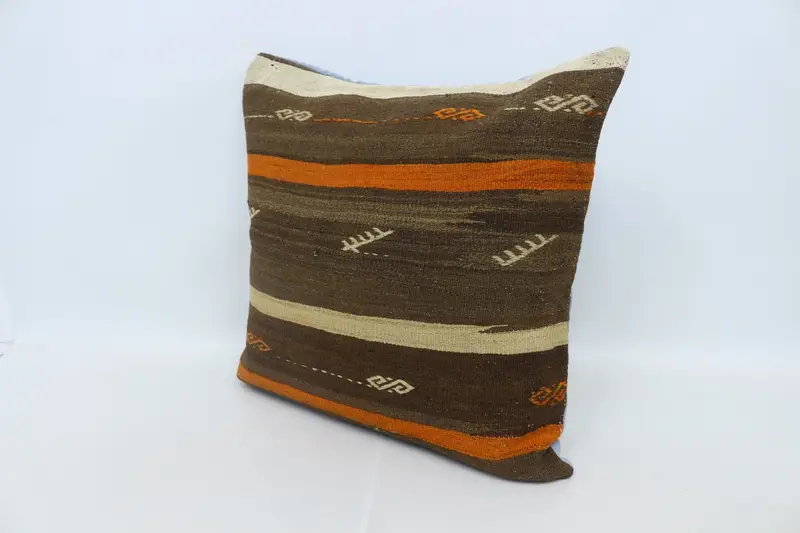 Boho Pillow Sham Cover, 28x28 Brown Cushion, Boho Pillow, Pastel Pillow, Crochet Pattern Pillow Cover, Vintage Kilim Throw Pillow, Pillow - 4