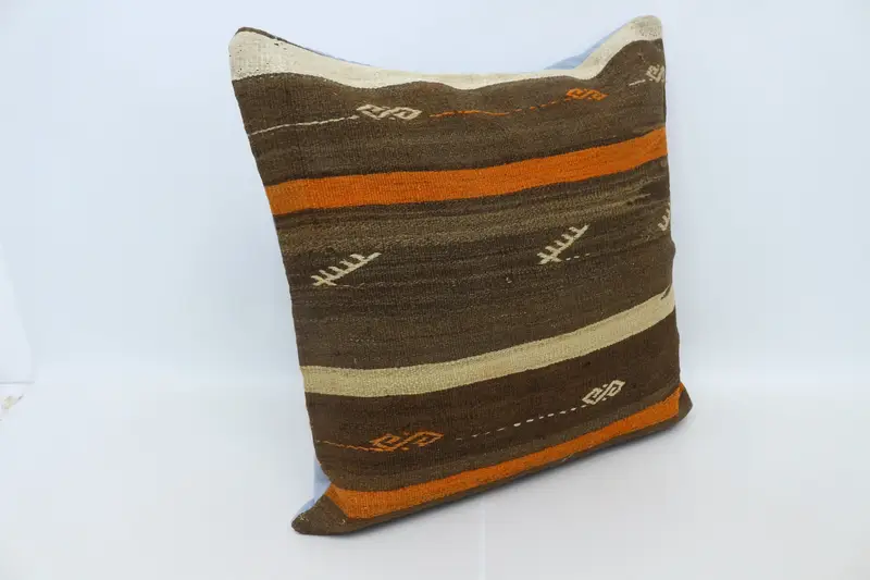 Boho Pillow Sham Cover, 28x28 Brown Cushion, Boho Pillow, Pastel Pillow, Crochet Pattern Pillow Cover, Vintage Kilim Throw Pillow, Pillow - 3