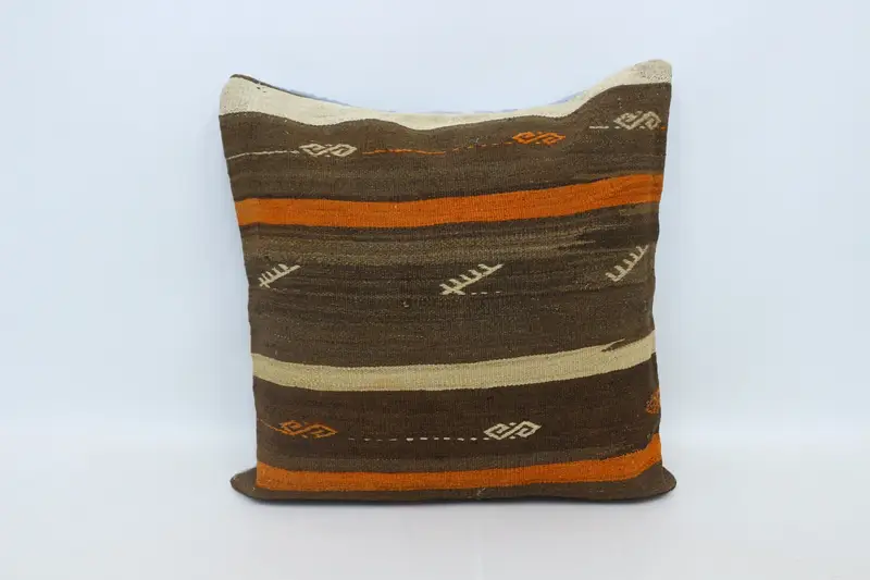 Boho Pillow Sham Cover, 28x28 Brown Cushion, Boho Pillow, Pastel Pillow, Crochet Pattern Pillow Cover, Vintage Kilim Throw Pillow, Pillow - 1