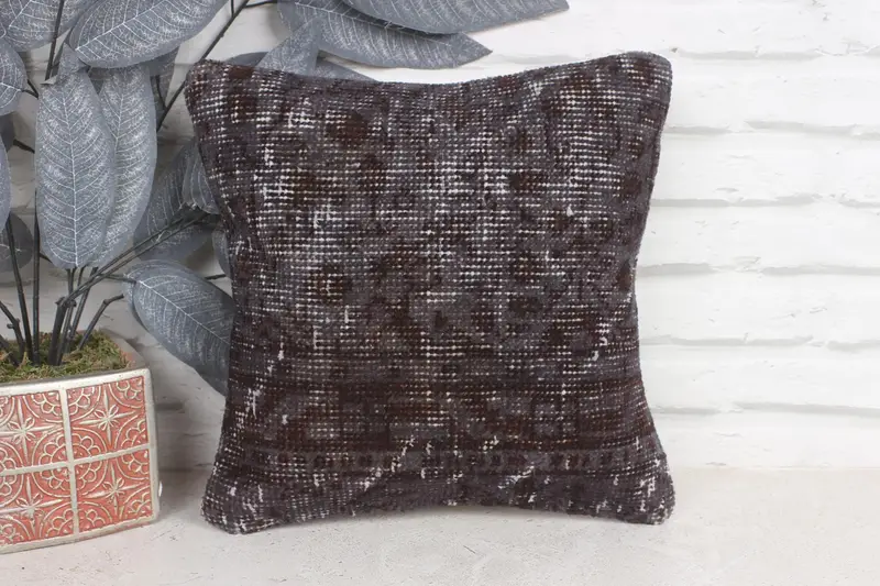 Turkish Pillow, Pillow Sham, 12x12 Gray Pillow Cover, Outdoor Bolster Pillow Case, Throw Kilim Pillow, Yoga Cushion, Antique Pillows - 1