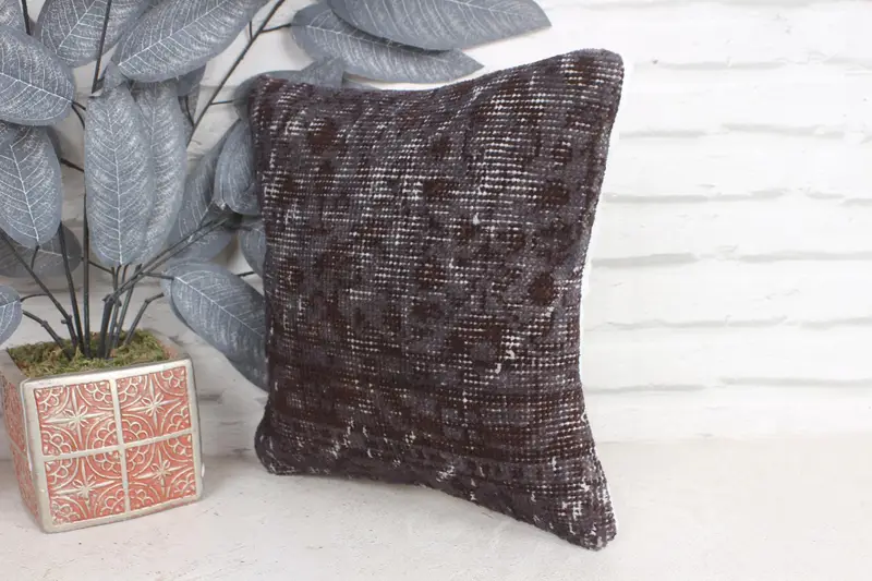 Turkish Pillow, Pillow Sham, 12x12 Gray Pillow Cover, Outdoor Bolster Pillow Case, Throw Kilim Pillow, Yoga Cushion, Antique Pillows - 3