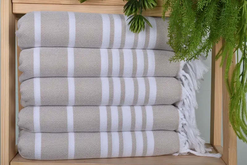 Kitchen Towel Beige Cotton Zig Zag, Personalized Hand Towel, 20x40 Inches