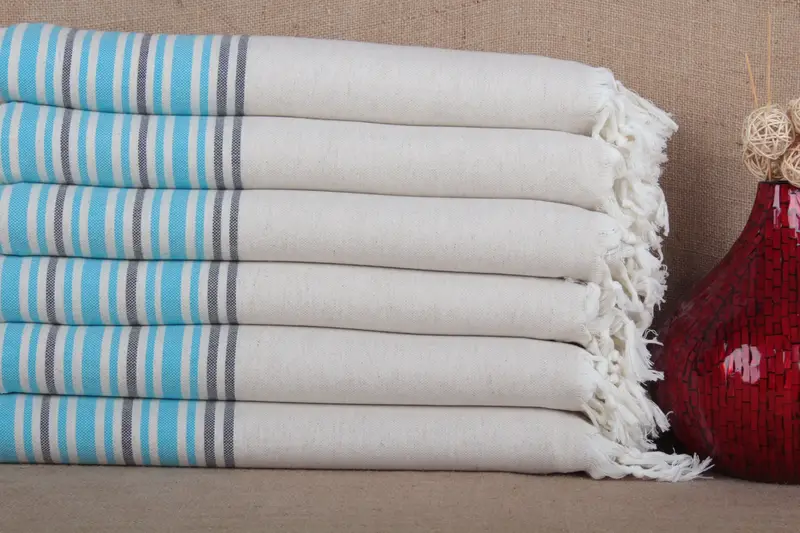 Organic Cotton Beach Towel Striped Beige, 38x71 Inches