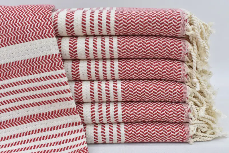 Personalized Red Striped Turkish Towel, Organic Cotton, 70x40 Inches