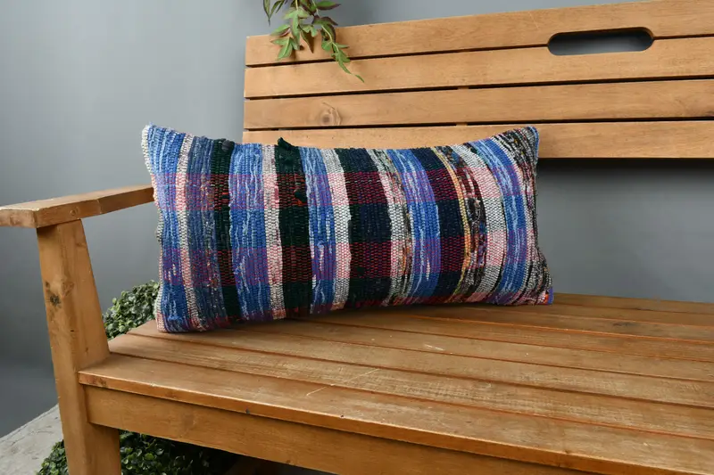 Cushion Case, Kilim Pillow Cover, Throw Kilim Pillow, Turkish Pillow, Wool Kilim Pillow Pillow Sham, 12x24 Blue Cushion Case, Cotton Cushion - 1