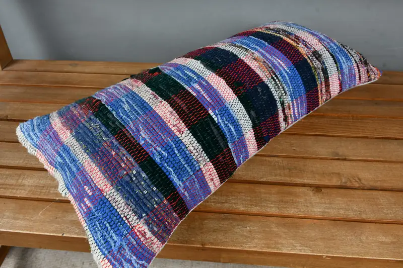 Cushion Case, Kilim Pillow Cover, Throw Kilim Pillow, Turkish Pillow, Wool Kilim Pillow Pillow Sham, 12x24 Blue Cushion Case, Cotton Cushion - 2