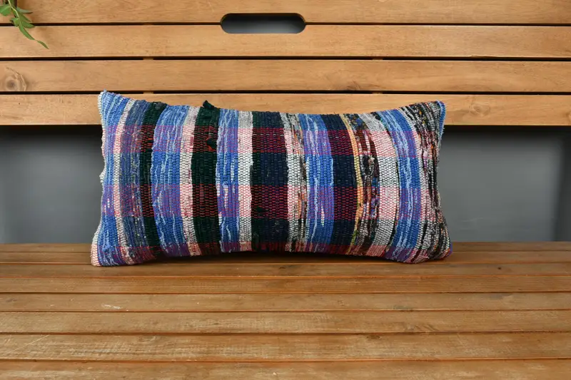 Cushion Case, Kilim Pillow Cover, Throw Kilim Pillow, Turkish Pillow, Wool Kilim Pillow Pillow Sham, 12x24 Blue Cushion Case, Cotton Cushion - 6