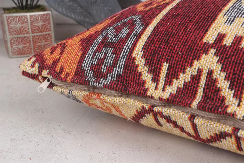 Pillow, Seat Pillow Case, Kilim Pillow, Turkish Pillow, Kilim Cushion Sham, 20x20 Red Pillow Cover, Bright Pillow Case, Crochet Pattern Pillow Sham - 6