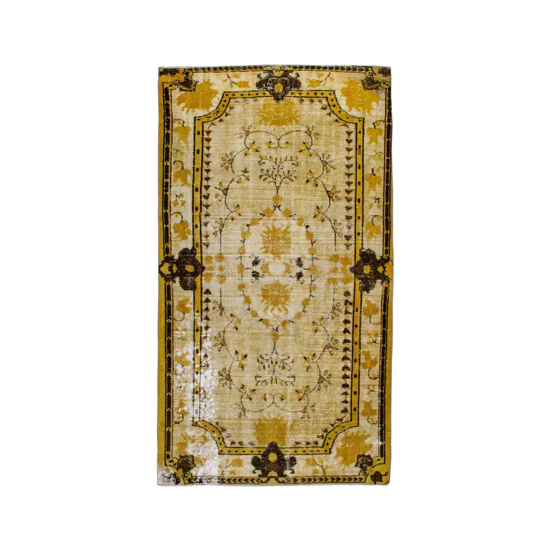 Vintage Türk Büyük Halı 5.4x9.8 ft, Sarı Kahverengi Ombré Halı - 1