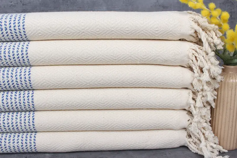 Personalized Turkish Towel Beach Towel Sax Blue Beige, 40x71 Inches