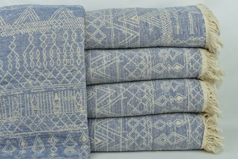 98x92 Cotton Patterned Towel, Decorative Blanket, Bridesmaid Gifts, Throw Blanket Couch, Shower Curtain, Engagement Gift, Wedding Anniversary Gift - 2