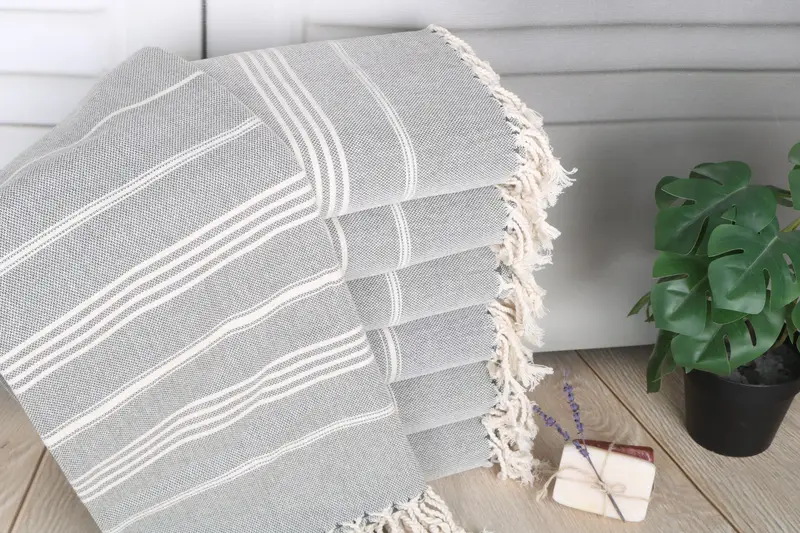 Beach Towel Dark Gray Cotton Striped Custom Turkish, 40x71 Inches