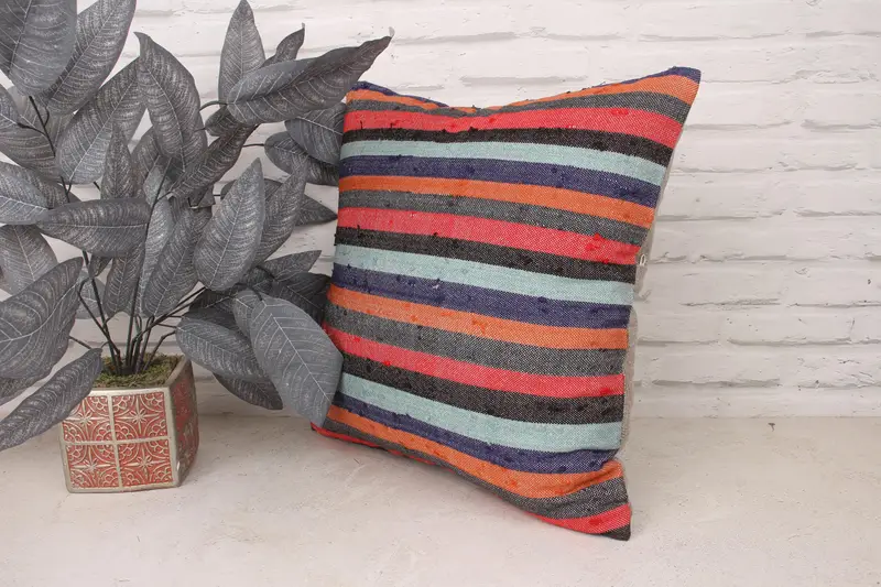 Kilim Pillow Cover, Meditation Cushion Cover, Kilim Cushion Sham, Turkish Kilim Pillow, Cushion Cover, Accent Throw Pillow, 18x18 Red Pillow Sham - 4