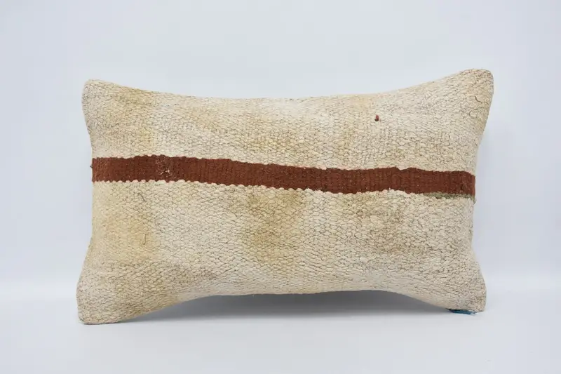 Turkish Gift Brown Pillow Cover, Striped Wool Handwoven Gift for Him Cushion Case - 1