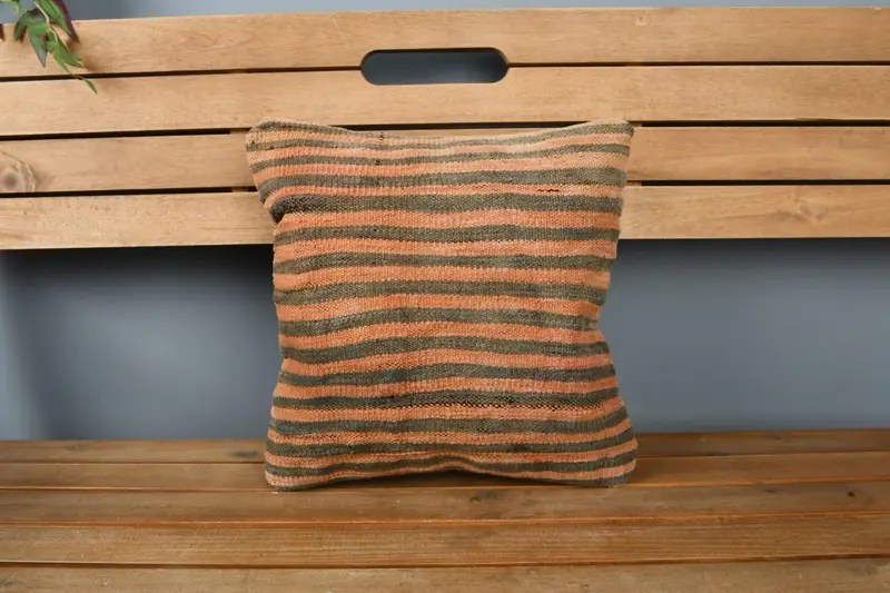 Sustainable Pillow Sham, Gift Pillow, Pillow for Couch, Cushion, 14x14 Orange Pillow Cover, Customized Pillow, Kilim Pillow - 6