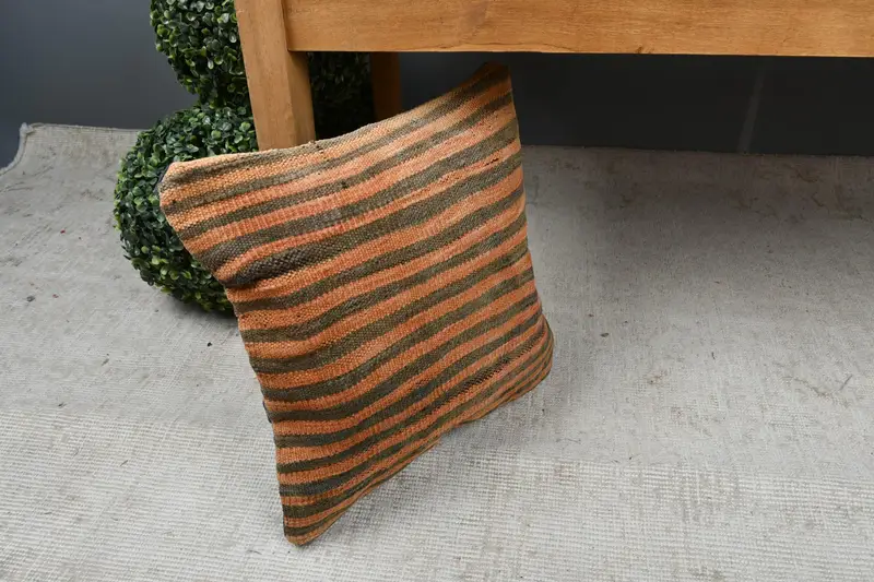 Sustainable Pillow Sham, Gift Pillow, Pillow for Couch, Cushion, 14x14 Orange Pillow Cover, Customized Pillow, Kilim Pillow - 7