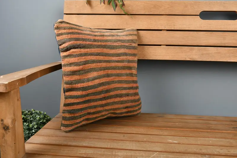Sustainable Pillow Sham, Gift Pillow, Pillow for Couch, Cushion, 14x14 Orange Pillow Cover, Customized Pillow, Kilim Pillow - 1