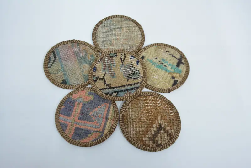 ボヘミアンブラウン＆ブロンズラウンドコースター、ユニークなエスニックコースター