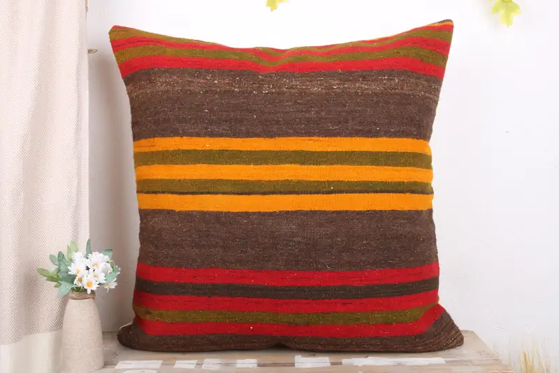 28x28 Brown Pillow Sham, Cushion Case, Turkish Pillow, Aztec Pillow Cover, Bolster Throw Pillow, Throw Kilim Pillow, Pillow for Couch - 2