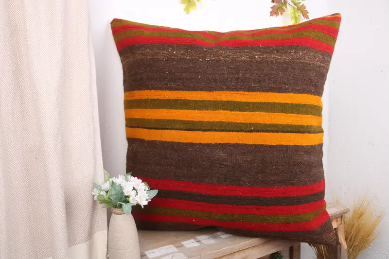 28x28 Brown Pillow Sham, Cushion Case, Turkish Pillow, Aztec Pillow Cover, Bolster Throw Pillow, Throw Kilim Pillow, Pillow for Couch - 4