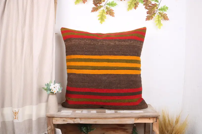 28x28 Brown Pillow Sham, Cushion Case, Turkish Pillow, Aztec Pillow Cover, Bolster Throw Pillow, Throw Kilim Pillow, Pillow for Couch - 1
