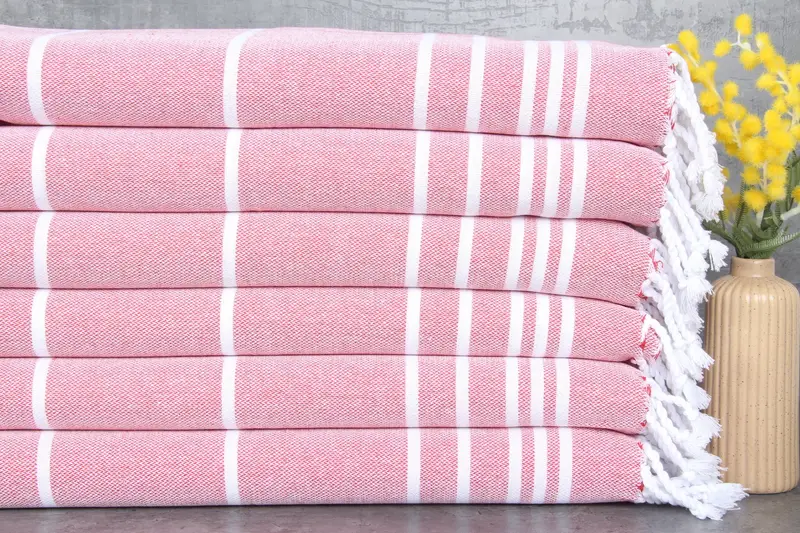 Turkish Towel Red Dishcloth Striped Beige, 18x38 Inches