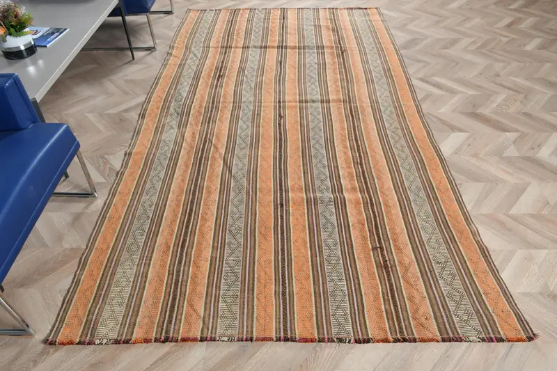 Vintage 5.2x9.4 ft Rug, Large Turkish Rug, Orange Brown Moroccan Wool Rug - 1