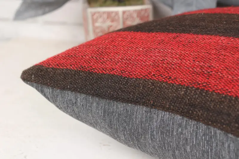 Kilim Pillow, Cushion Case, 14x14 Red Cushion Case, Sustainable Cushion Cover, Gift Pillow, Turkish Bench Pillow Case, Boho Pillow Sham Cover - 7