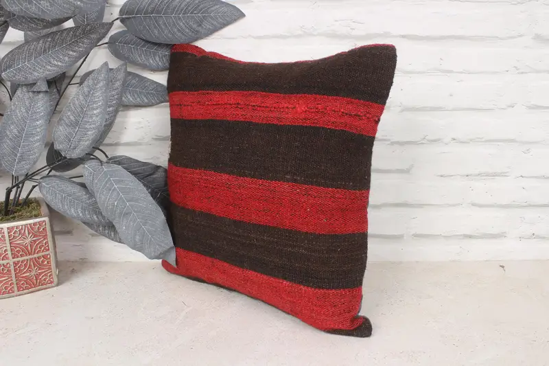 Kilim Pillow, Cushion Case, 14x14 Red Cushion Case, Sustainable Cushion Cover, Gift Pillow, Turkish Bench Pillow Case, Boho Pillow Sham Cover - 4