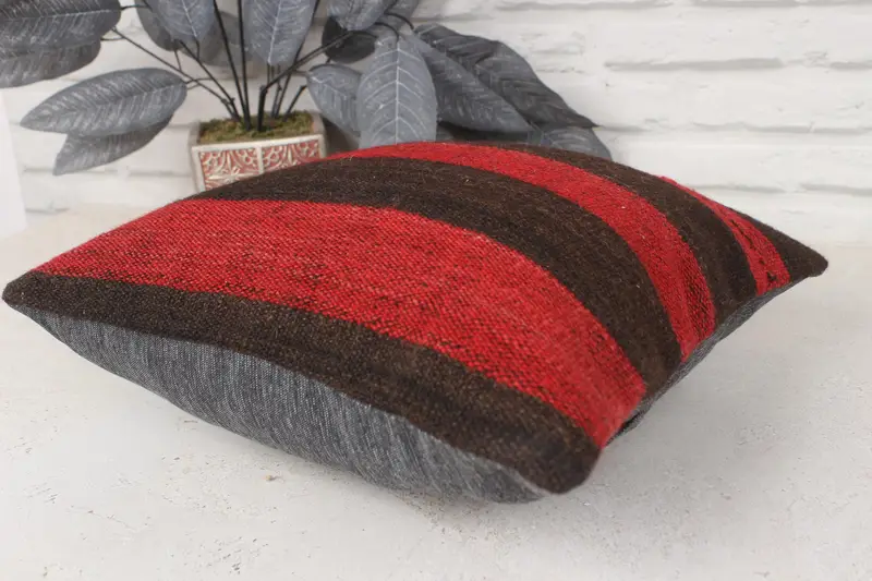 Kilim Pillow, Cushion Case, 14x14 Red Cushion Case, Sustainable Cushion Cover, Gift Pillow, Turkish Bench Pillow Case, Boho Pillow Sham Cover - 6