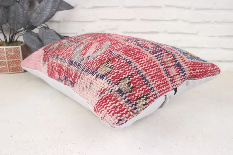 Shabby Chic Pillow, 12x20 Red Pillow Sham, Neutral Throw Cushion, Pillow for Sofa, Kilim Cushion Sham, Cushion Case, Turkish Kilim Pillow - 6