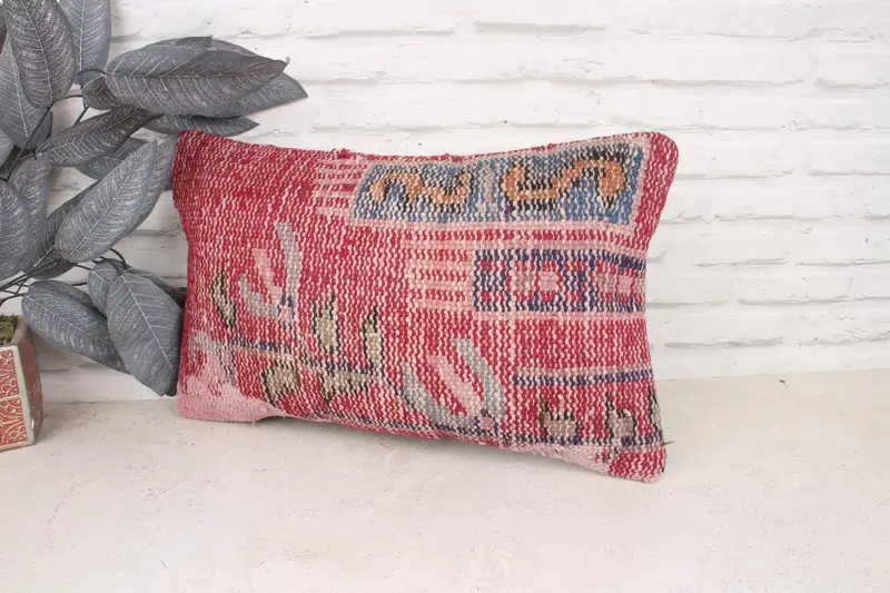 Shabby Chic Pillow, 12x20 Red Pillow Sham, Neutral Throw Cushion, Pillow for Sofa, Kilim Cushion Sham, Cushion Case, Turkish Kilim Pillow - 4