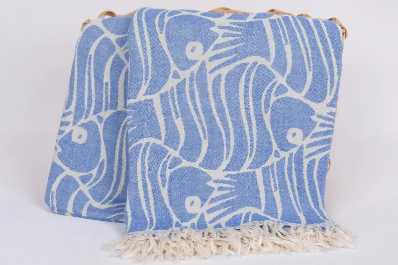 Cotton towel, Beach Towel Gift, Grandma Gift, Organic Cotton Towel, Turkish Beach Towel Personalized, 70x36 Cotton Fish Design Towel, Bath towel - 6