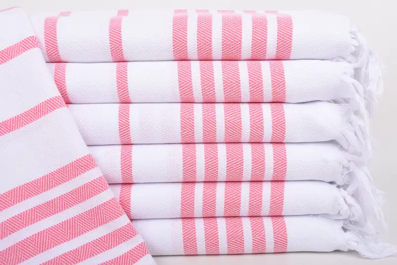 Monogrammed Hand Towel Pink Herringbone Tea Towel, 36x24 Inches