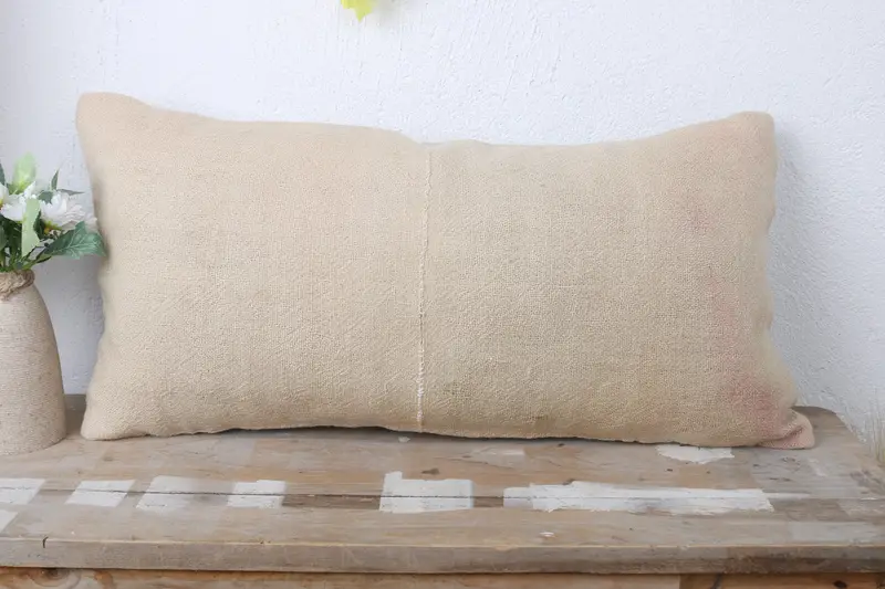 Pillow Sham, Ethnical Kilim Rug Pillow, Kilim Cushion Sham, Aesthetic Pillow, Sofa Cushion Cover, Antique Pillows, 12x24 Beige Pillow Case - 2