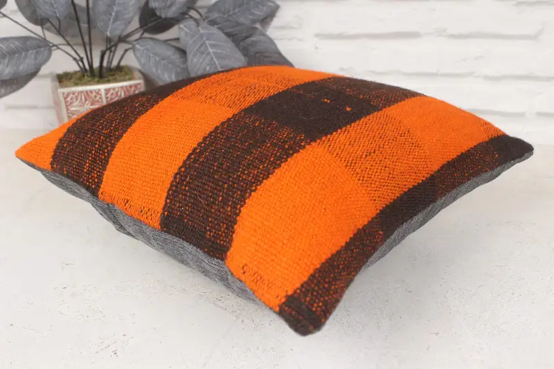 14x14 cojín de naranja, almohada de regalo, almohada de kilim vintage, cubierta de almohada, almohada turca, funda de almohada de la esquina turca, cubierta de cojín de silla - 6