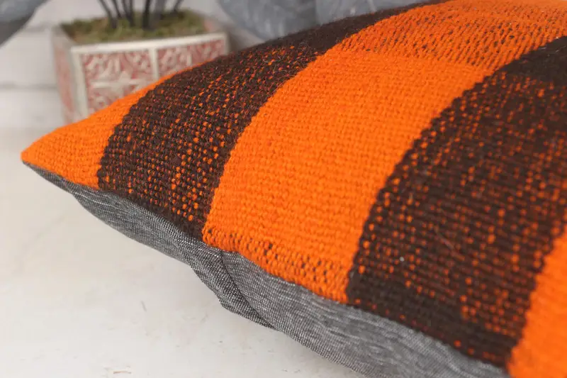 14x14 cojín de naranja, almohada de regalo, almohada de kilim vintage, cubierta de almohada, almohada turca, funda de almohada de la esquina turca, cubierta de cojín de silla - 7