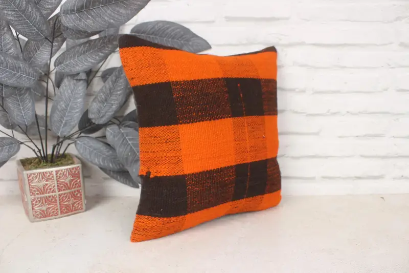 14x14 cojín de naranja, almohada de regalo, almohada de kilim vintage, cubierta de almohada, almohada turca, funda de almohada de la esquina turca, cubierta de cojín de silla - 3